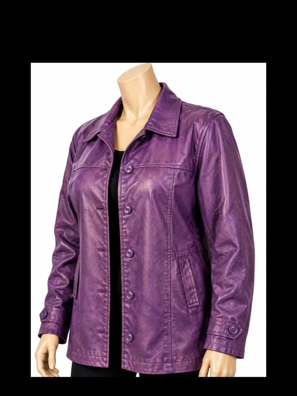 Roaman's Purple Leather Button-Front Jacket
